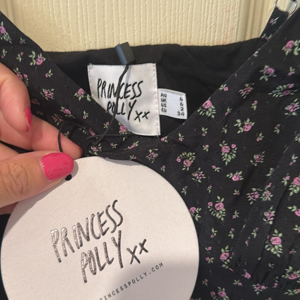 Princess Polly NWT Jaye black floral mini dress, size 2 - Picture 6 of 9